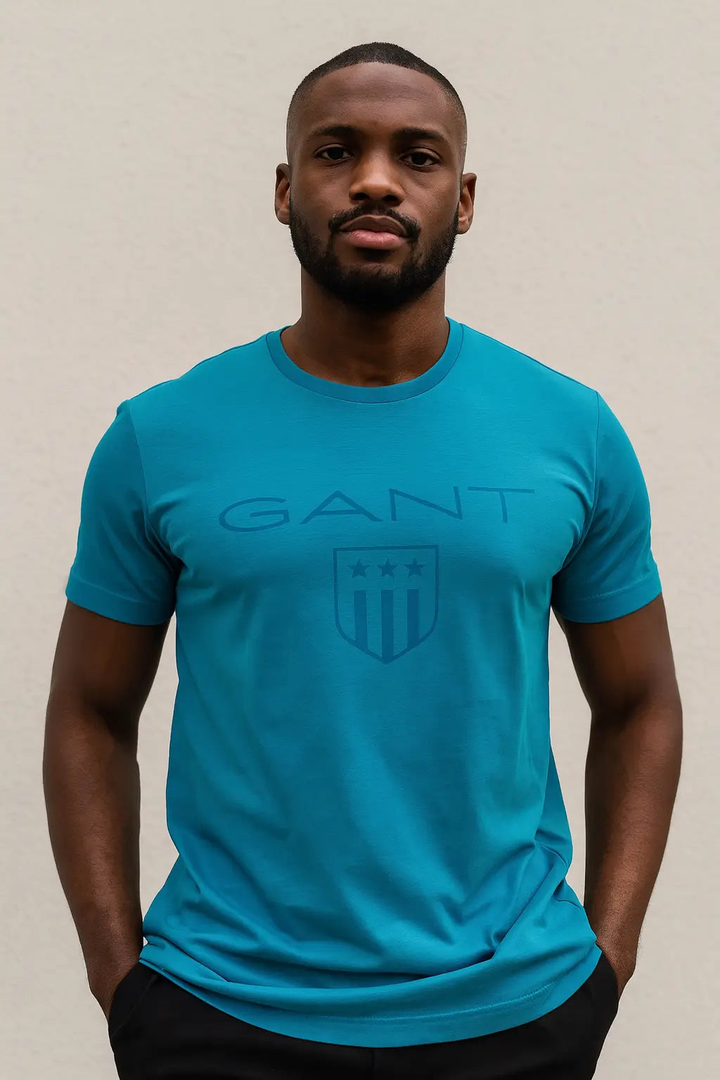 Gant T-Shirt Herren Turkis Rundhalsausschnitt Chest Wappen