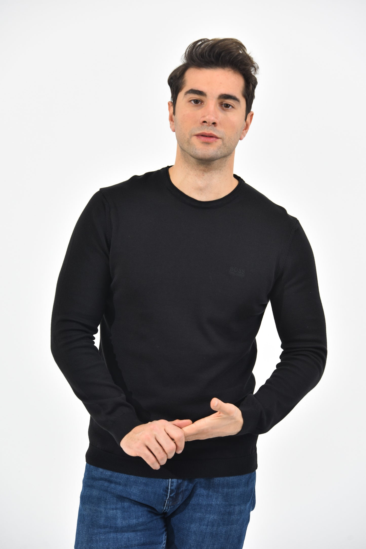 Boss Pullover Herren Schwarz Rundhalsausschnitt