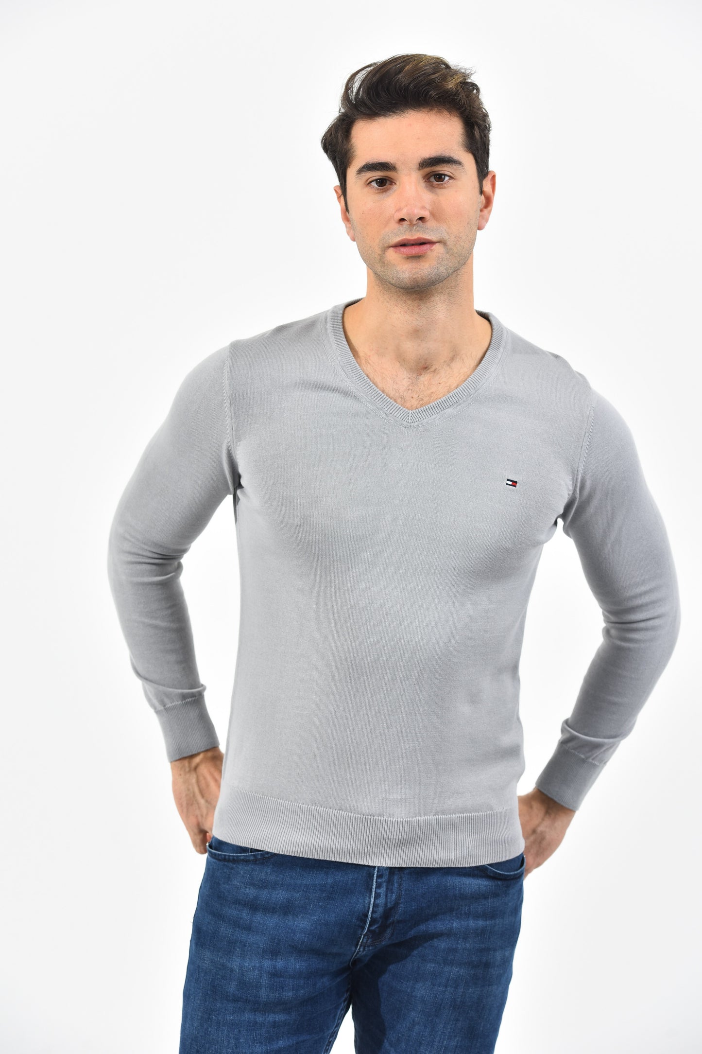 Tommy Hilfiger Pullover Herren Hellgrau V-Ausschnitt