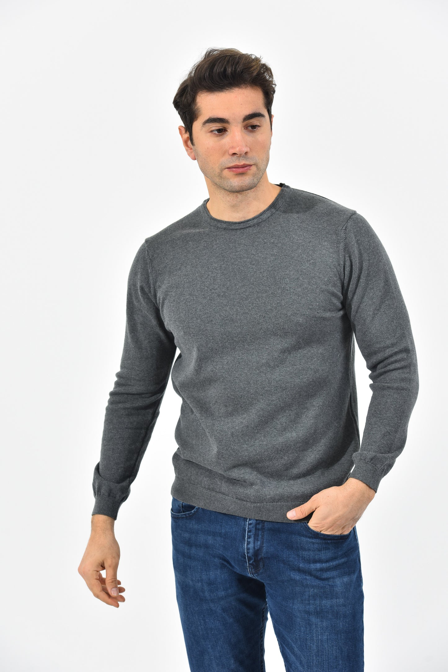 Boss Pullover Herren Dunkelgrau Rundhalsausschnitt