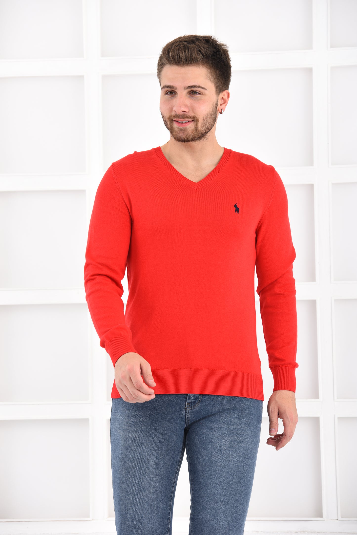 Ralph Lauren Pullover Herren Rot/Navy V-Ausschnitt