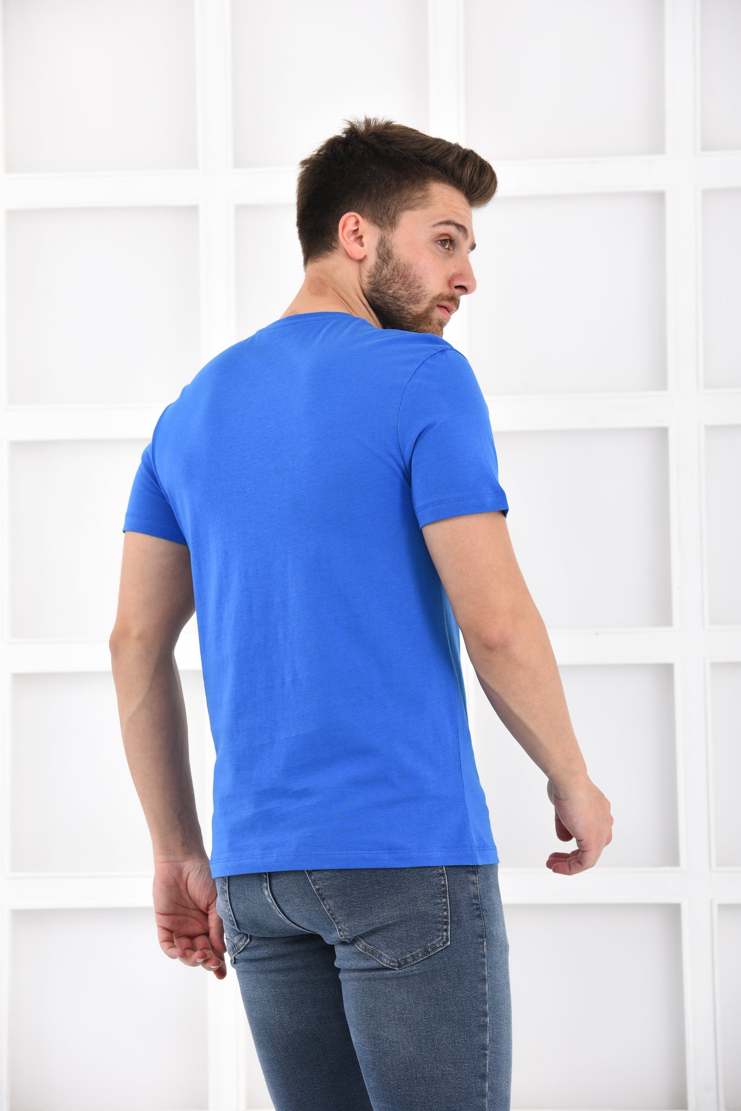 Ralph Lauren T-Shirt Herren Saxblau Gelb Rundhalsausschnitt